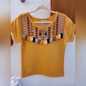 Anthropologie Mustard Multicolored Top